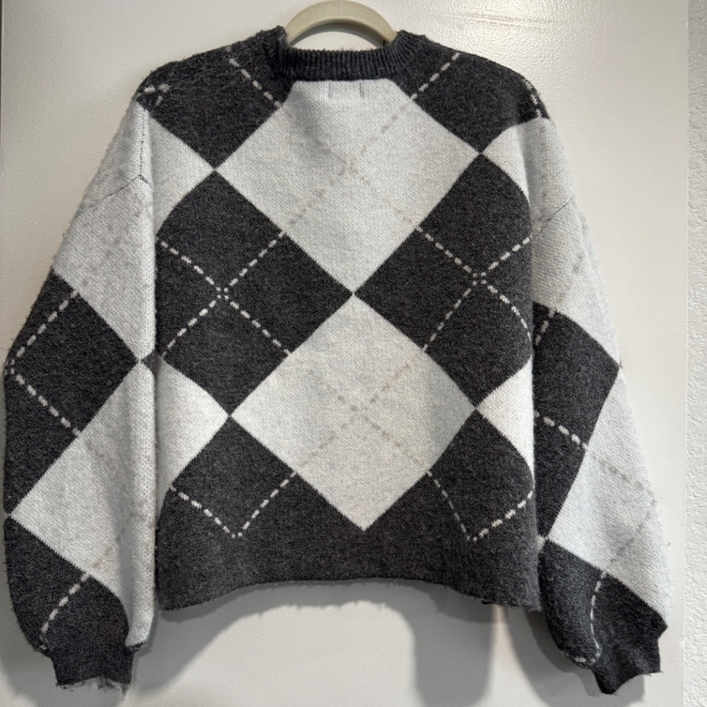 Song of Style Black and Light Blue Gray Argyle Cardigan - Picture 6 of 7